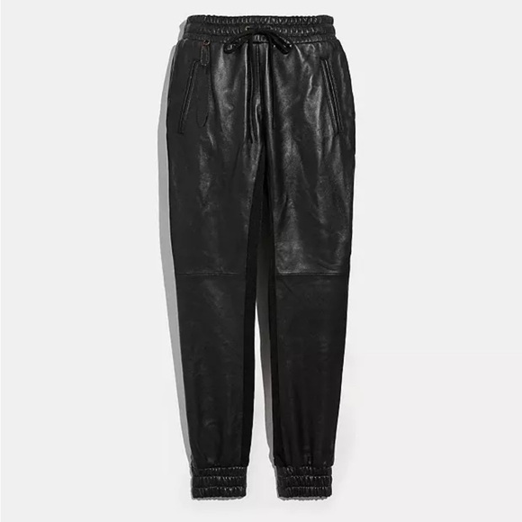 Coach black leather jogger pants - Picture 1 of 9